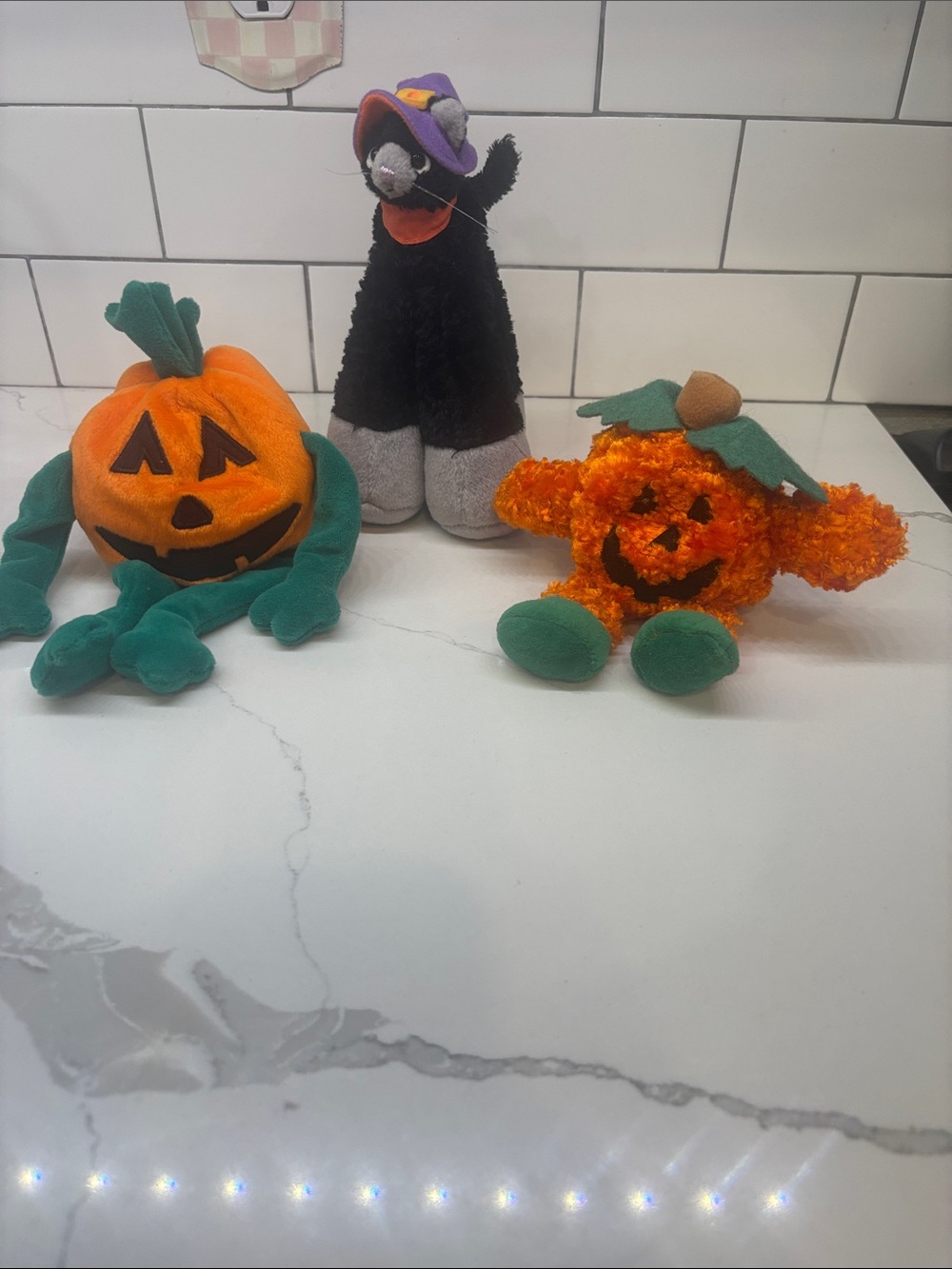 90s Halloween plush trio Jack o lanterns and cat
